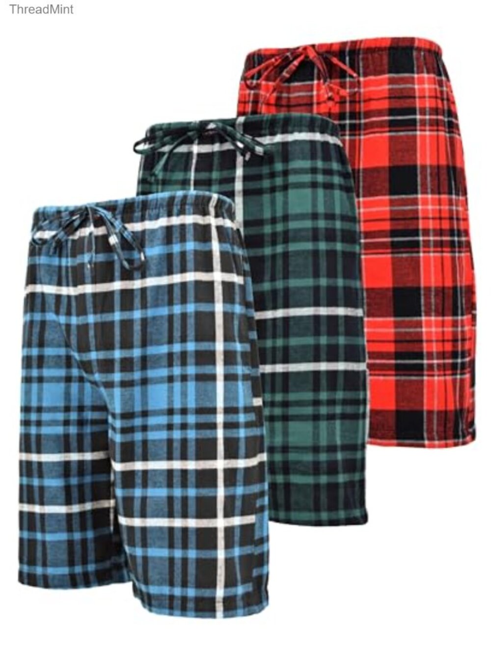 Men's Cotton Flannel Lounge PJ Shorts Drawstring Pockets Multi Pack